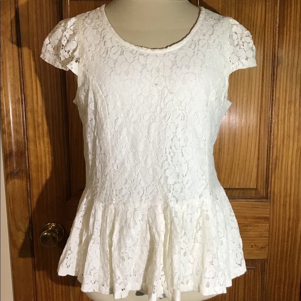 new directions White Lace Peplum Top